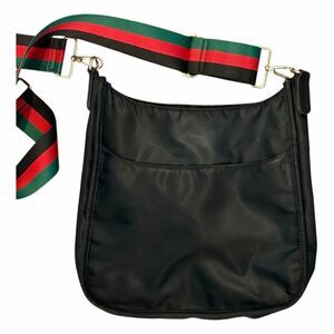Ah-Dorned Black Nylon Crossbody Bag Black Red Green Stripe Guitar‎ Strap